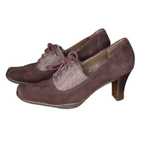 Aerosoles Cincinnati High Heel Oxford Shoes Brown Suede Lace Up 7.5M